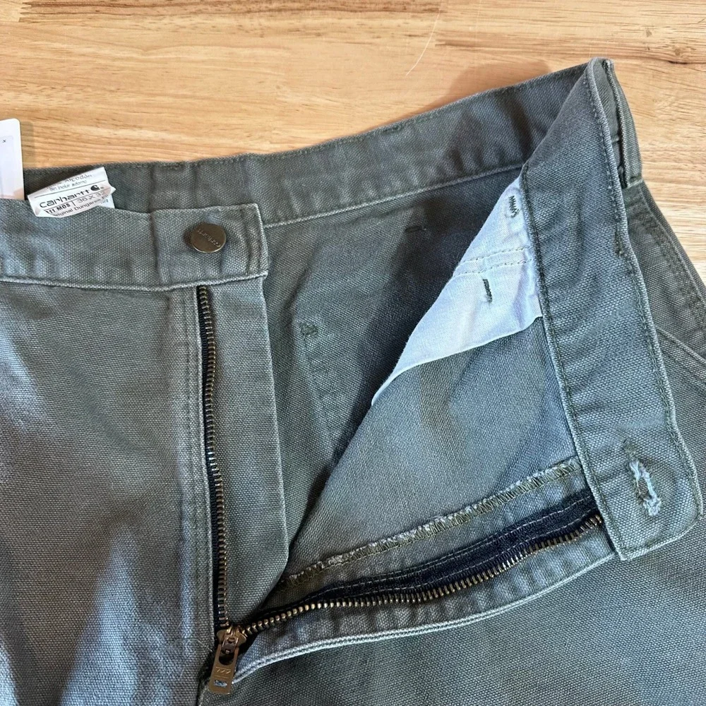 Carhartt B11 MOS Green Washed Duck Canvas Carpenter Workwear Pants Mens 36x32